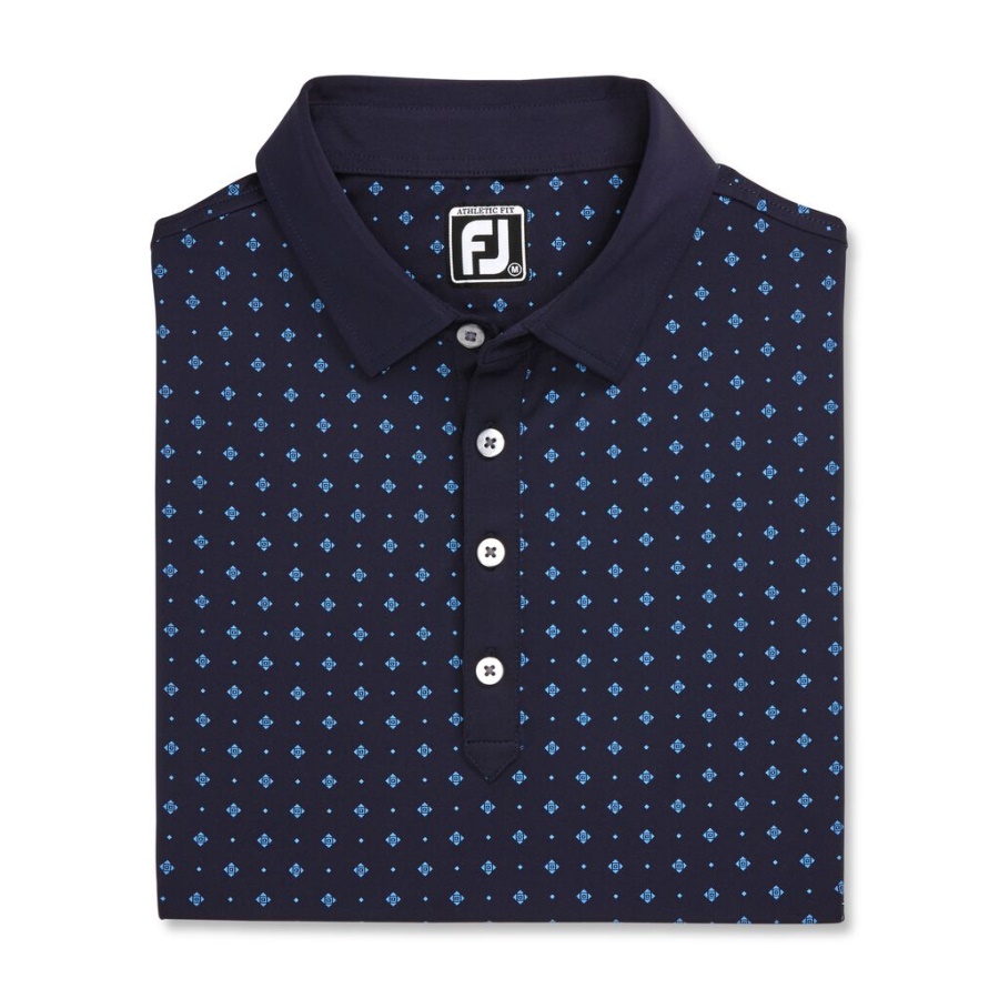 Footjoy Danmark Atletisk Pasform Deco Print Selvkrave Marineblå
