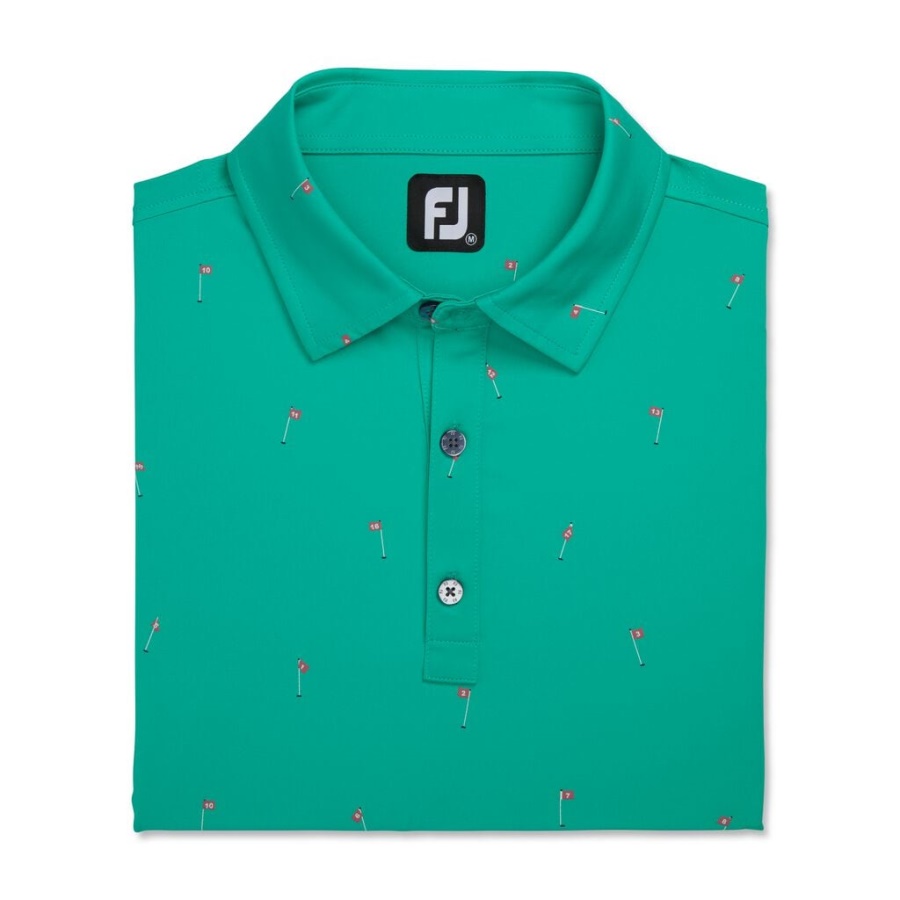 Footjoy Danmark Green 18 Huller Print Lisle Self Krave