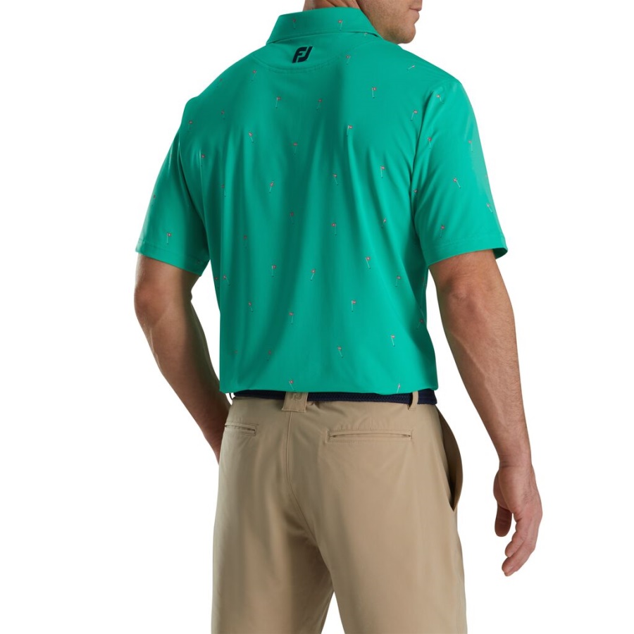 Footjoy Danmark Green 18 Huller Print Lisle Self Krave