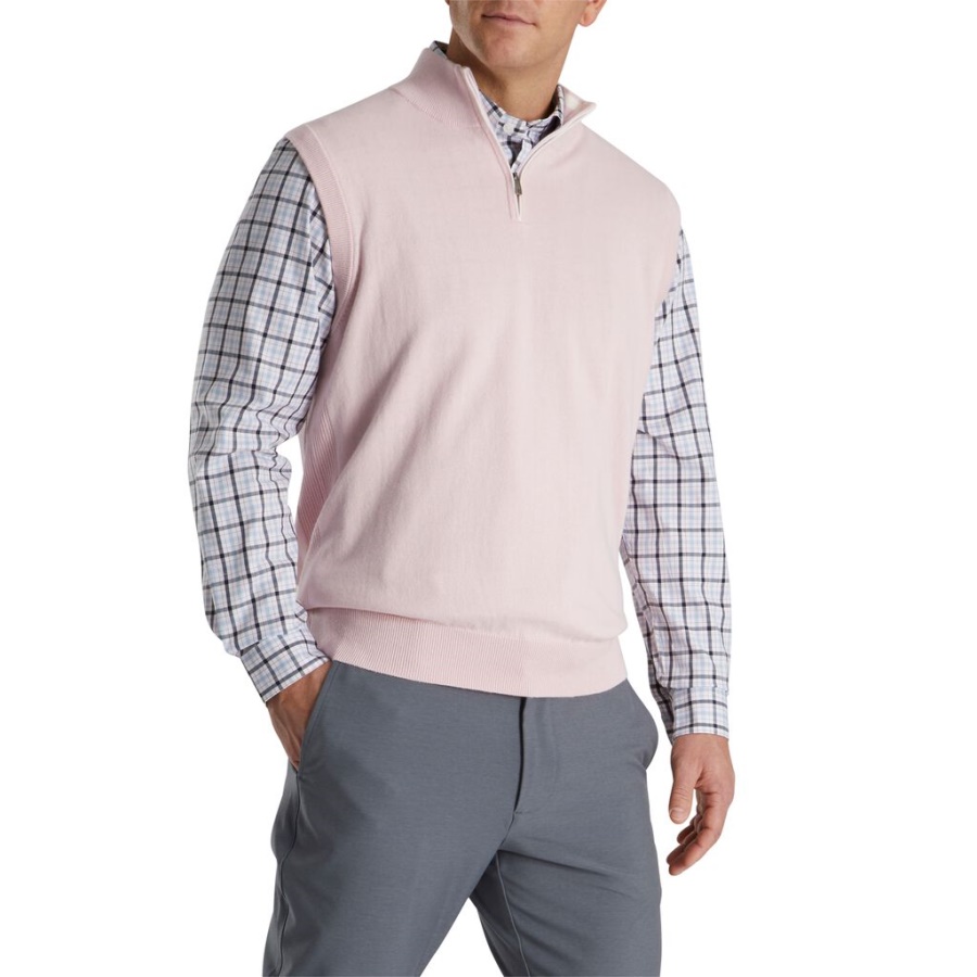 Quarter Zip Sweater Vest Forrige Sæson Stil Pink Footjoy Danmark