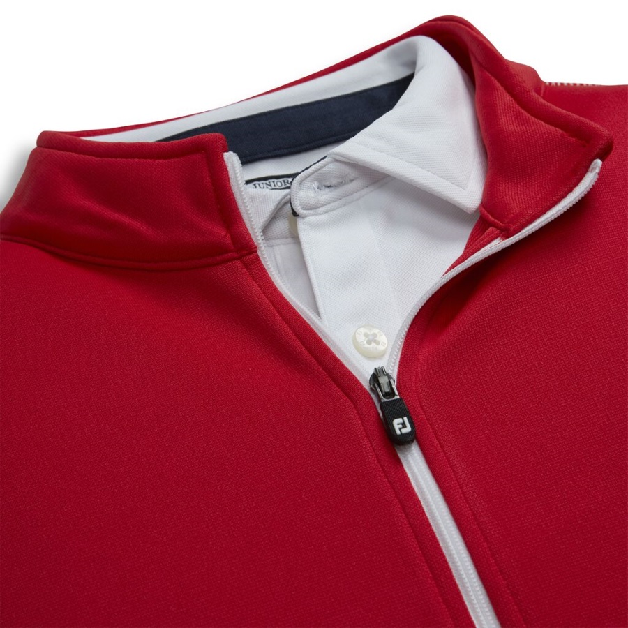 Rød Footjoy Danmark Halv Lynlås Kontrastsøm Mellemlag Junior