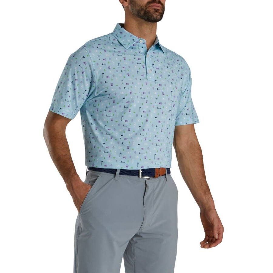 Blå Transfusion Print Lisle Self Krave Footjoy Danmark